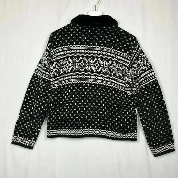 Jones New York Womens Cardigan Black/Cream L Y2K Vintage Fair Isle Zip Front EUC - Picture 10 of 15